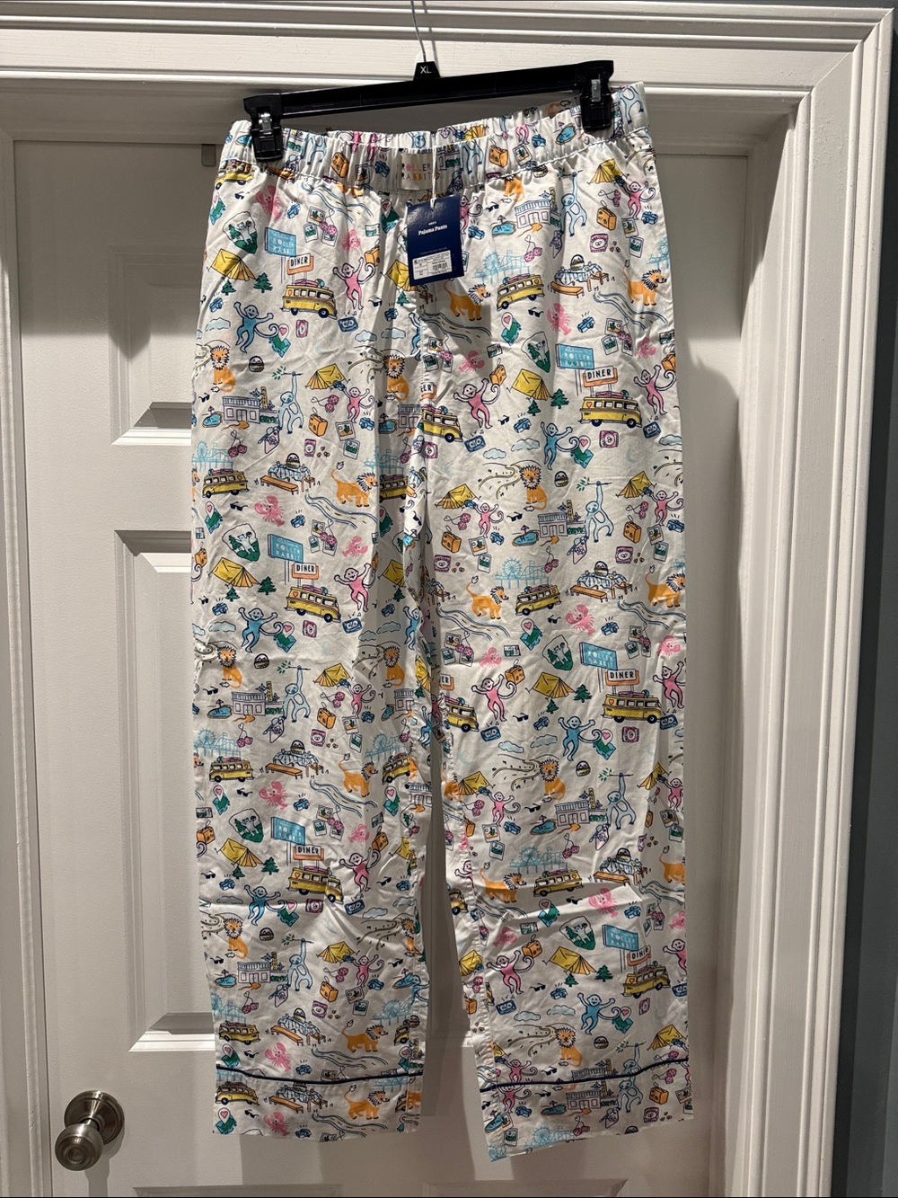 Roller Rabbit White Pajama Pants with Multicolor Camping Print
